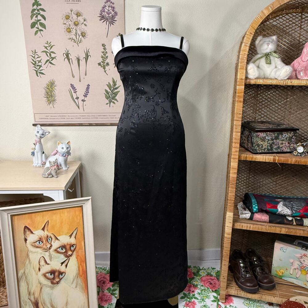 90s Y2k Floral Glitter Formal Dress Romantic Goth Whimsigoth Vampire Hoco Prom M
